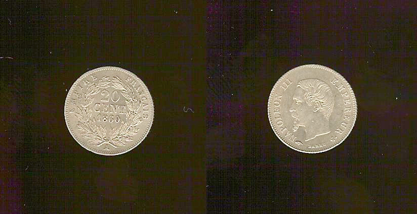 20 centimes Napoléon III, tête nue 1860 Paris SPL-